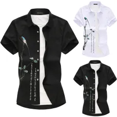Men's Ethnic Style Ink Painting Print Short-sleeved Shirt - Black - View 1