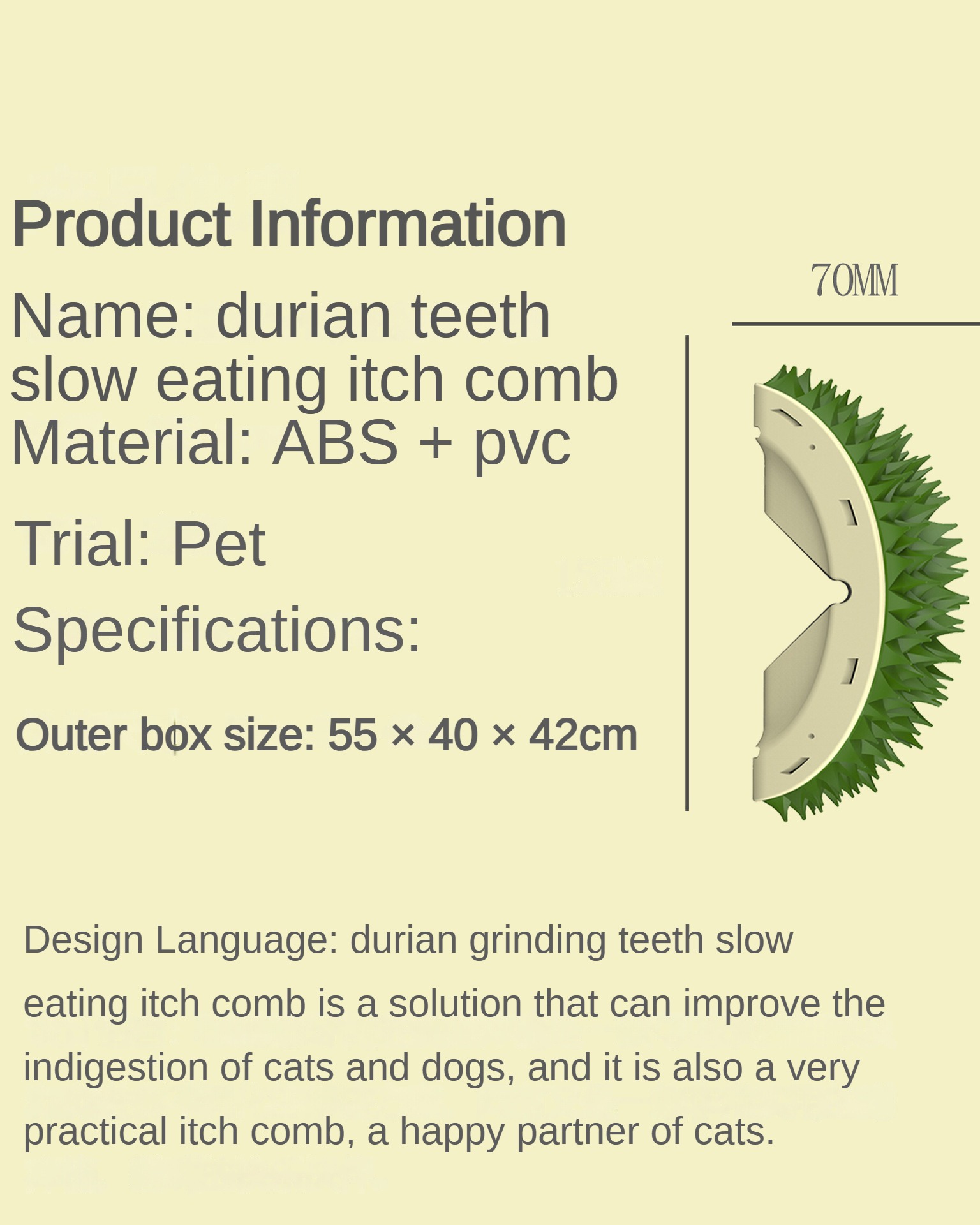 Durian Cat Brush, Dog Cat Self Groomer, Wall Corner Scratcher Massage Combs Durian Shape Molars Eat Slowly Toys Multifunctional Scratch Massager Tool Pets Clean Teeth Healthy Toys