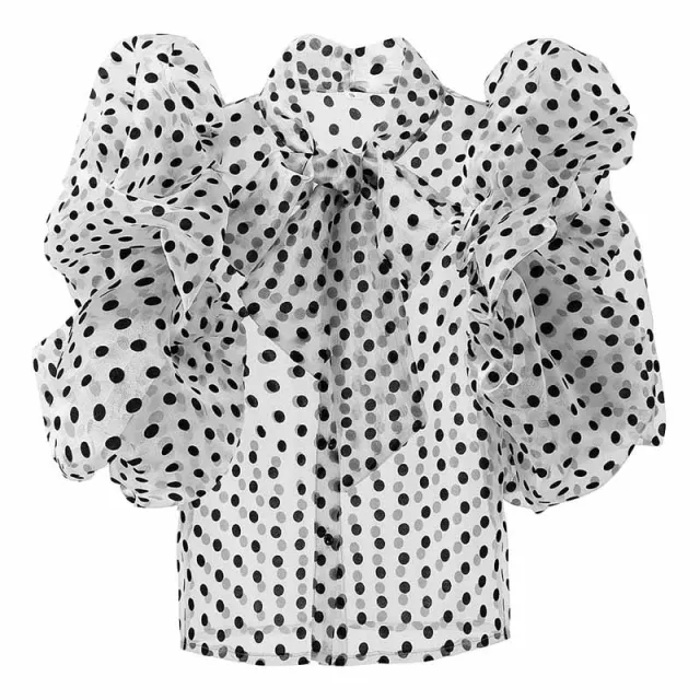 Short Polka Dot Shirt Women Summer New Korean Style Loose Design Niche Short sleeved Chiffon Cardigan Top White - Shop at LoveMi
