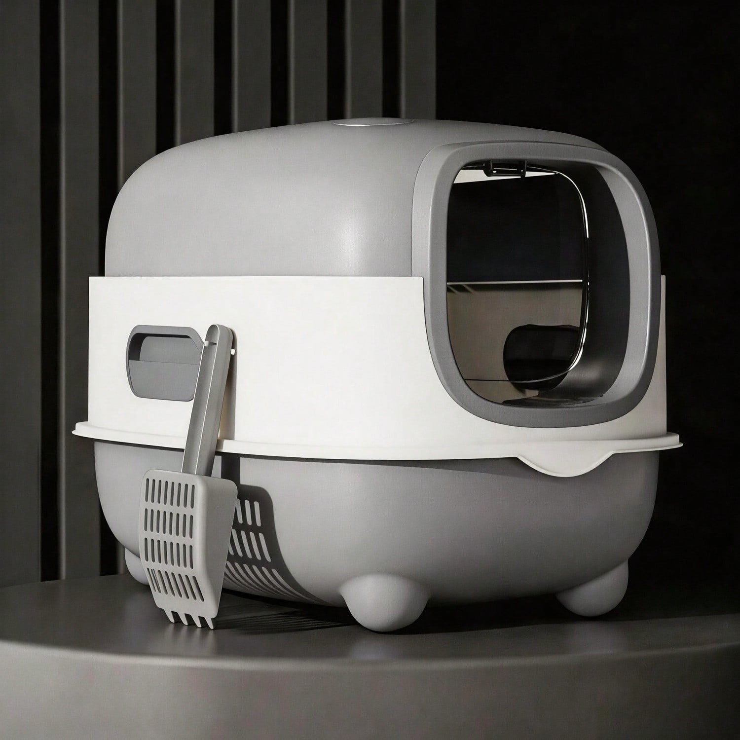 Fully Enclosed Cat Litter Box With 180° Flip Top And Scoop
