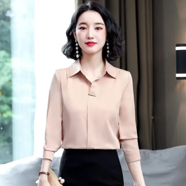 Women's New Fashionable Lapel Loose And Slim Shirt Champagne 3Xl - Shop at LoveMi