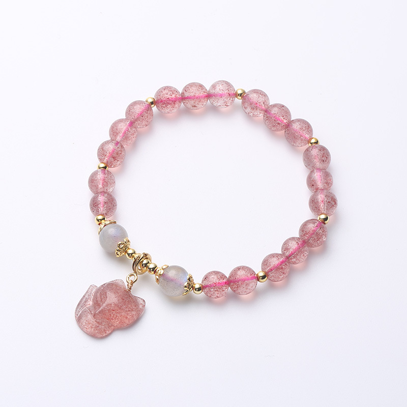 Natural Strawberry Crystal Moonstone Universal Buckle Fox Bracelet