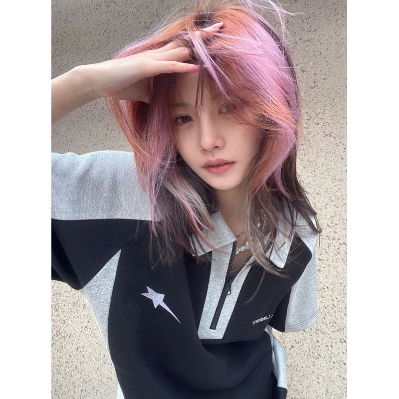 Fashion Half Zipper Short Sleeve Women's All-match Top