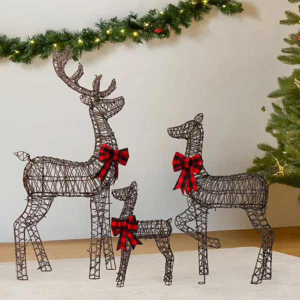 3-Piece Lighted Christmas Reindeer Family Set Outdoor Decorations, Weather Proof Rattan Deer Family Set… image 9