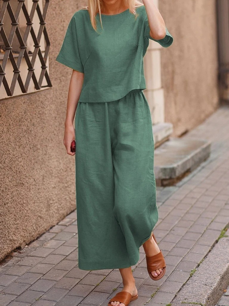 New Casual Loose Solid Color Shirt And Trousers Two-Piece Suit