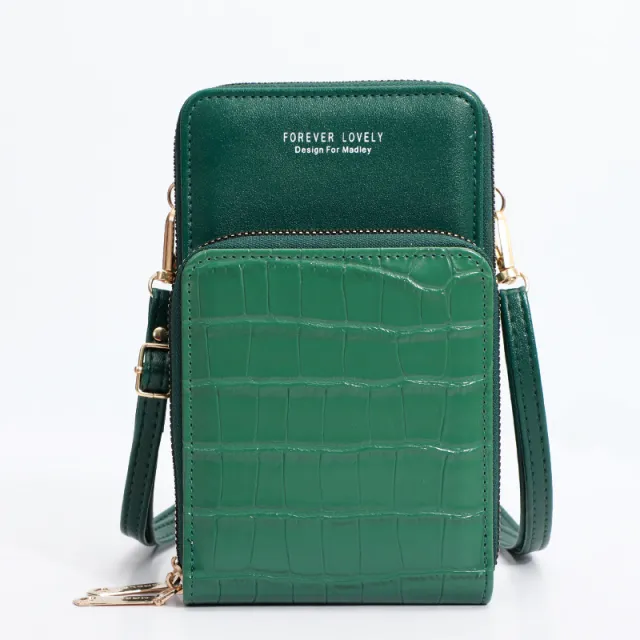 Stone Pattern One Shoulder Small Crossbody Ladies Mobile Phone Bag Green - Shop at LoveMi