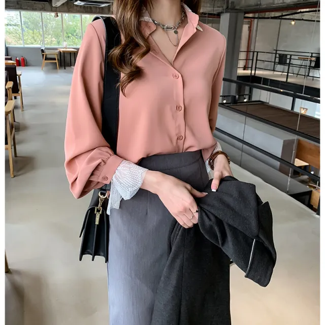 New Women's Western Style Lace Stitching Chiffon Shirt Grapefruit Red - Shop at LoveMi
