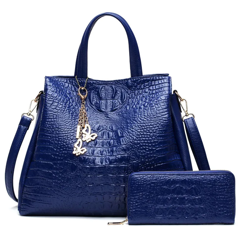 Classic Pattern Women's One-shoulder Diagonal Bag Simple Large-capacity Handbag - Blue
