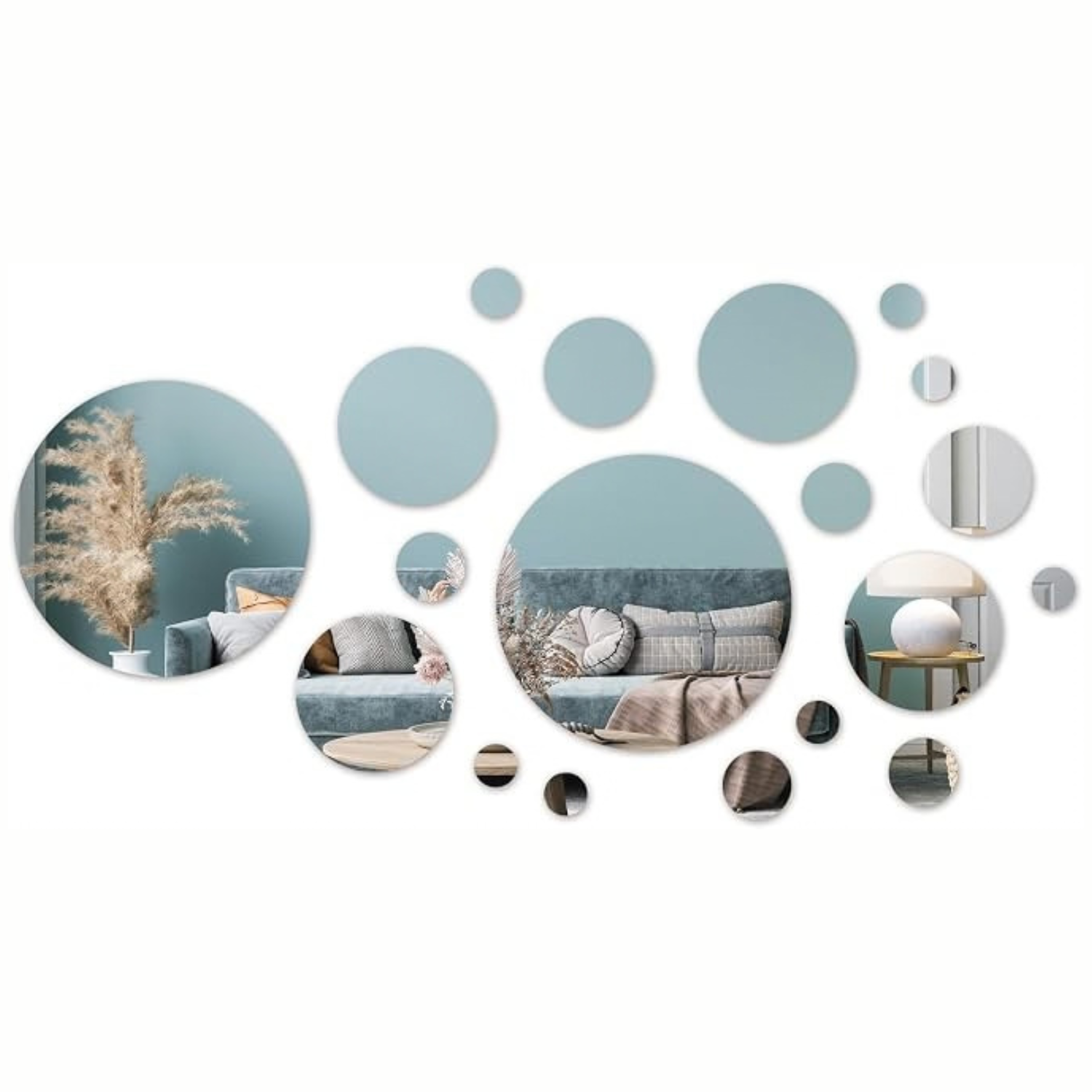 32-Piece Round Acrylic Mirror Wall Stickers, Silver Reflective Decorative Art For Modern Home Decor