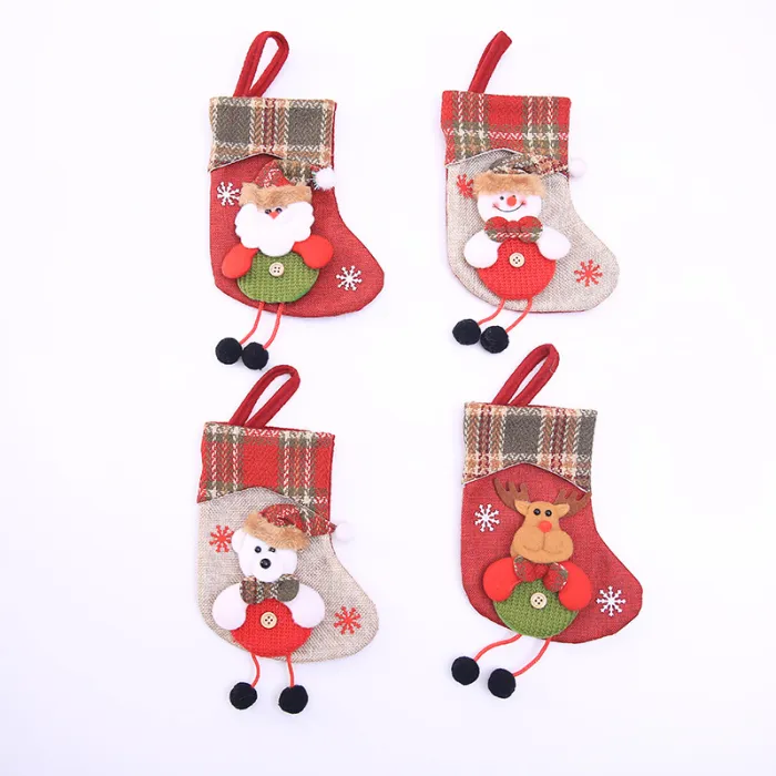 Mini Christmas Stocking Ornaments, Santa, Snowman and Reindeer Designs, Sold in Packs of 4 - detail photo 6