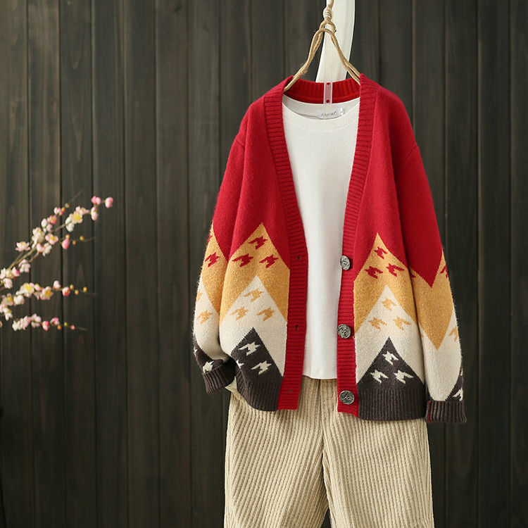 Title 5, Retro Cardigan Jacket Women Knitted Loose Korea...