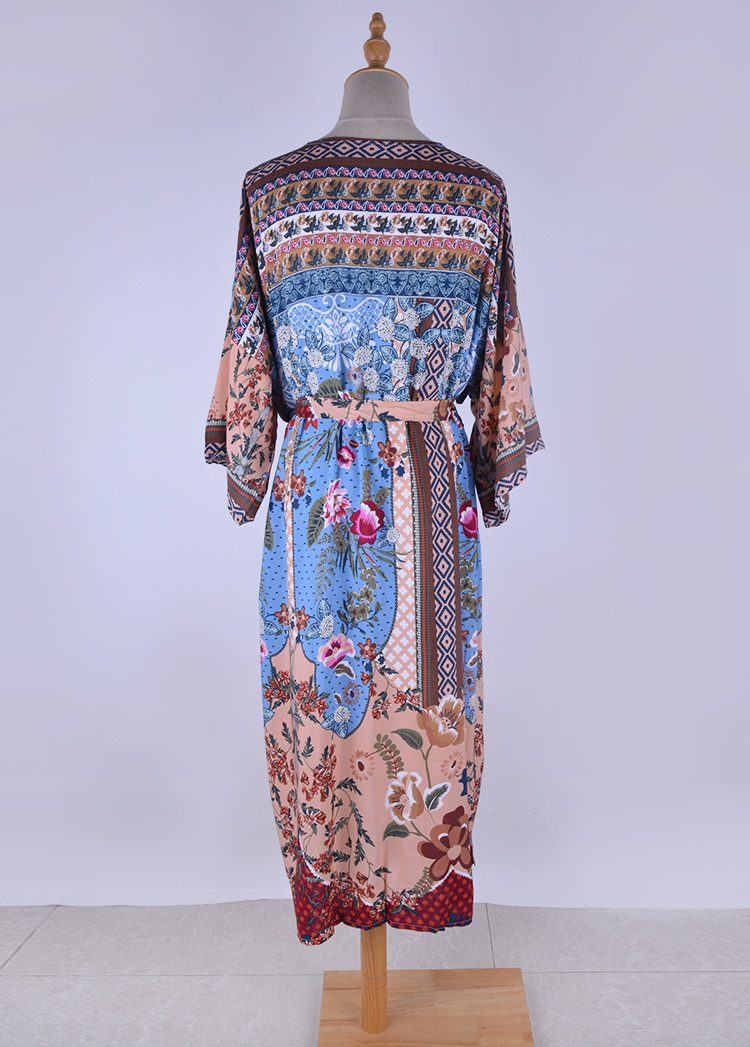 Title 7, Rayon Printed Robe With Loose Waist Cardigan