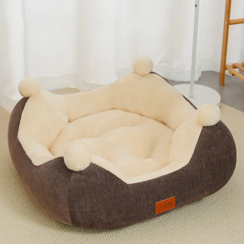 Warm Winter Cat Nest Open Rabbit Velvet Square Thick Pet Universal — Coffee / S