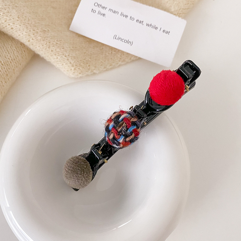 Knitting Hair Ball With Simple Fringe Red Grey - Shop at LoveMi