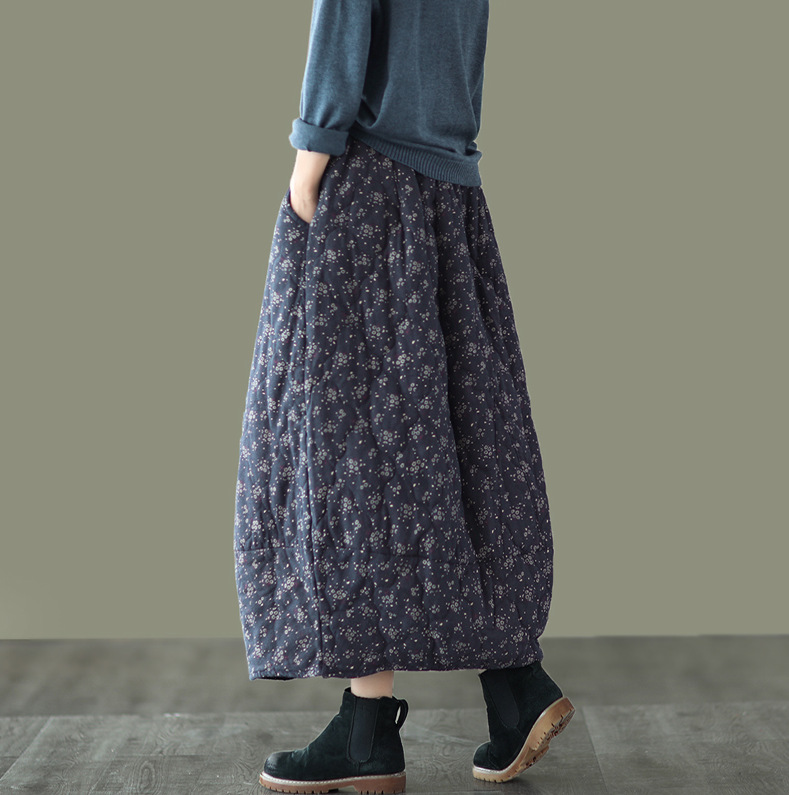 Retro Ethnic Cotton And Linen Quilted Skirt