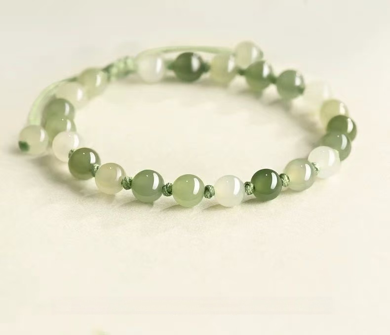 Natural Hetian Jade Ice Qing Shui Bracelet Lake Green Gradient Beaded Chain Traditional Zen Jewelry For Women