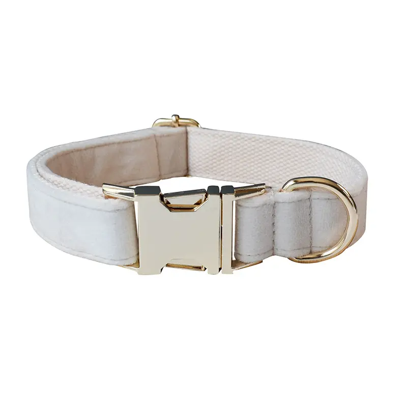 Milky White Velvet Dog Collar Alloy Buckle