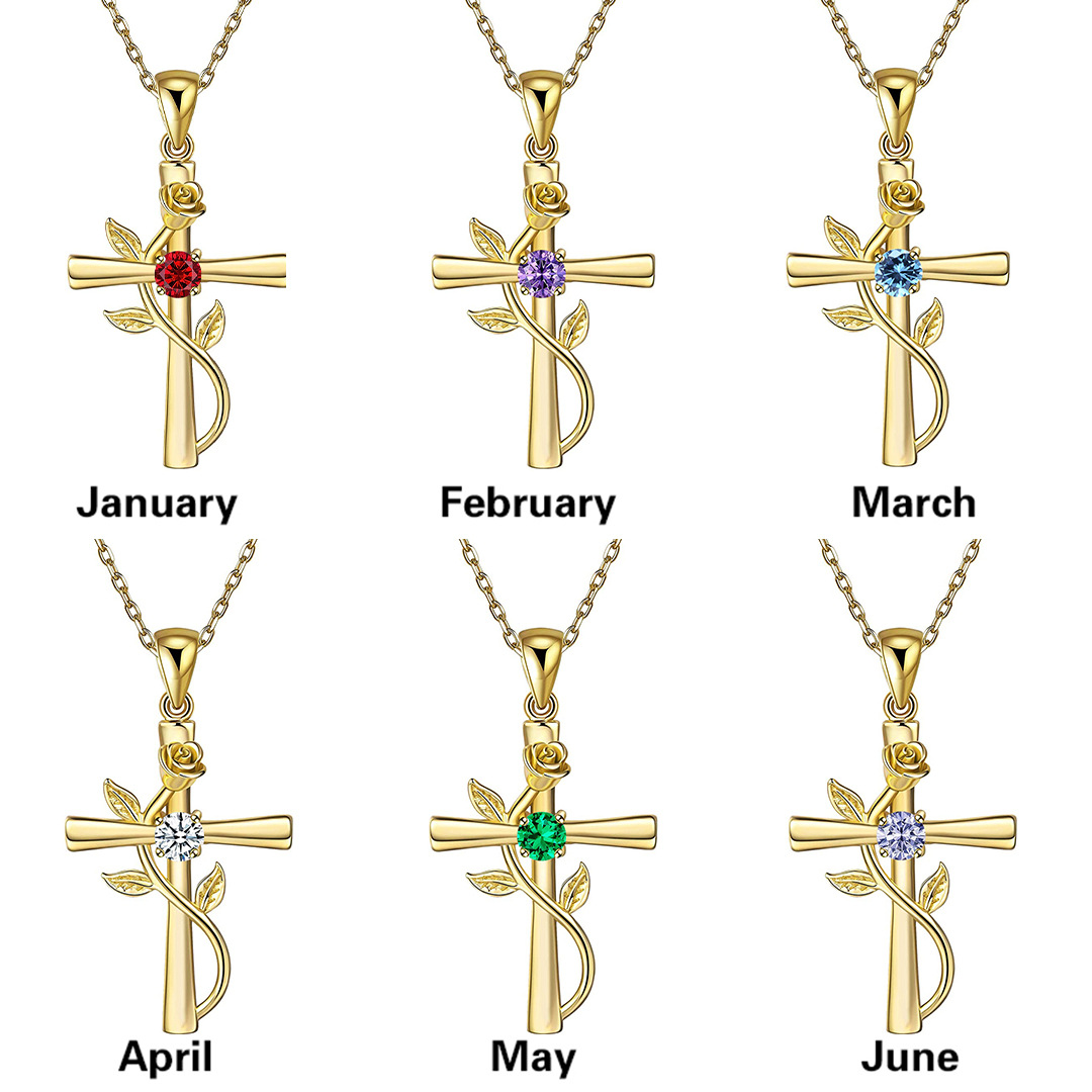 Ожерелье с крестом-розой и стразами, модное индивидуальное ожерелье с подвеской в ​​виде камней на 12 месяцев на День святого Валентина, подарок на день рождения