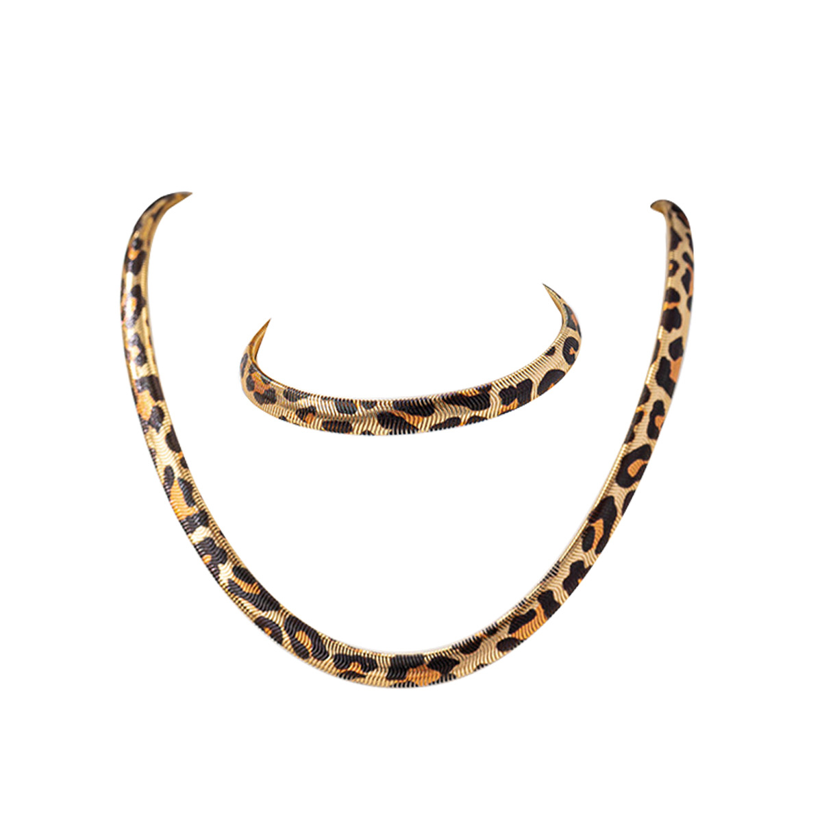 Bestselling Cross-Border Jewelry Set For Women, Unique Leopard Print Snake Chain Necklace & Niche Matching Bracelet, Elegant Versatile Fashion Jewelry Wholesale