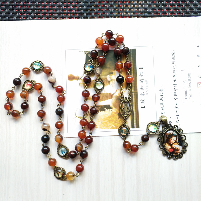 Title 1, Magic Agate Stone Round Beads Glass Pendant Nec...