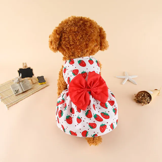 Teddy Pomeranian Bichon Pet Supplies Bow Skirt Cat Clothes Red - Shop at LoveMi