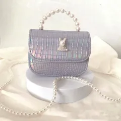 Rhinestone Rabbit Cute Girl Bag Pearl Portable Can Be Diagonal - Purple - View 1