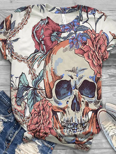 European And American Animal Printed Short Sleeved T shirt Chain Skull - Shop at LoveMi