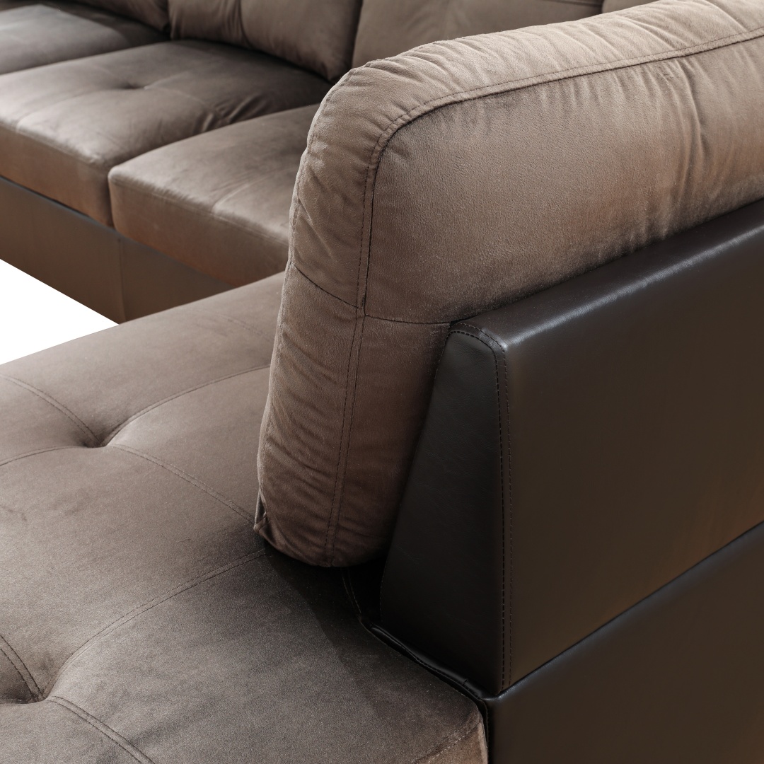 Pickup Only--Dark Brown Flannel And PVC 3-Piece Couch Living Room Sofa Set