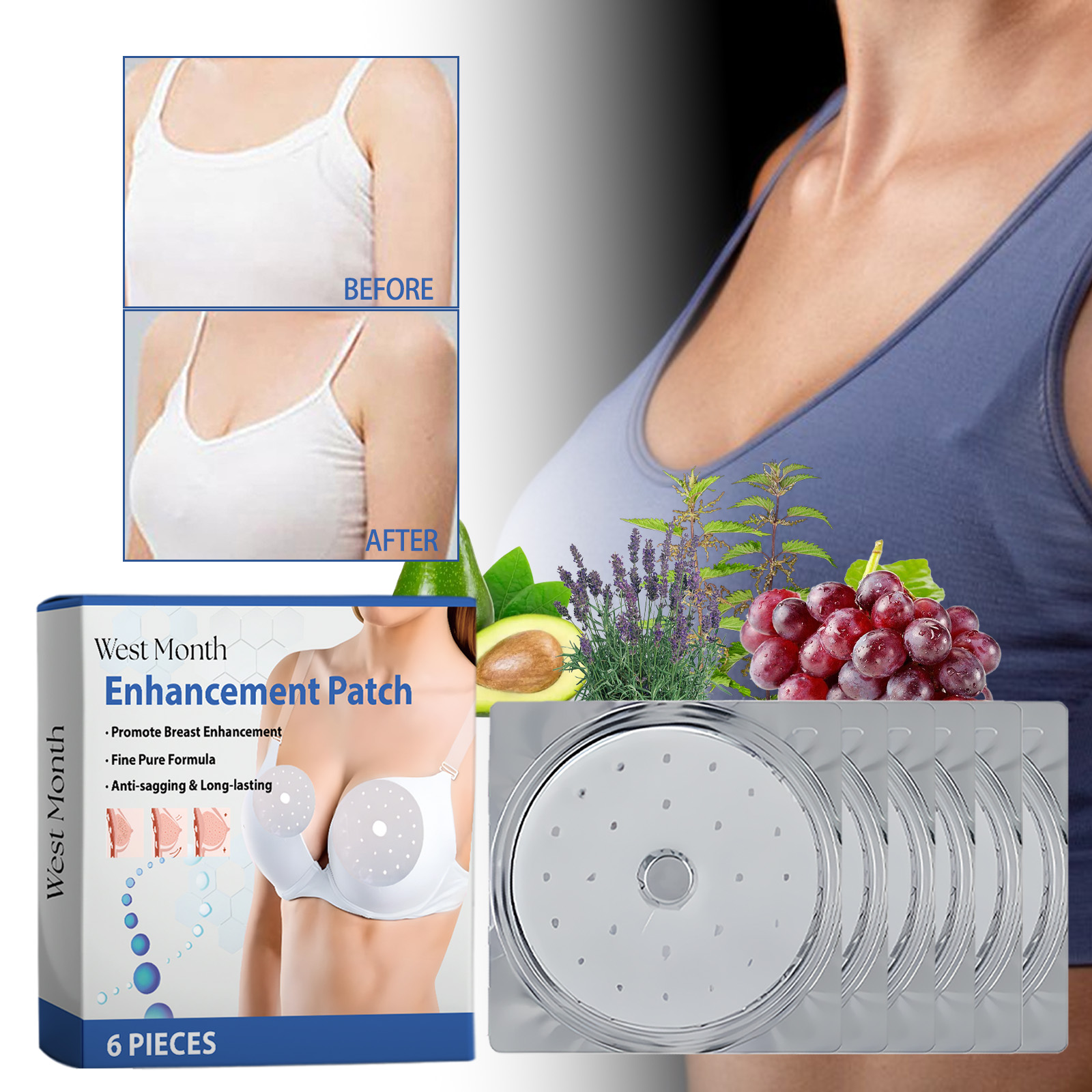 Breast Enhancement Patch, Firming Lifting Chest Mask For Sagging & Loose Skin, Natural Plant Extract Breast Plump Patches, 6 Pcs — foto 5