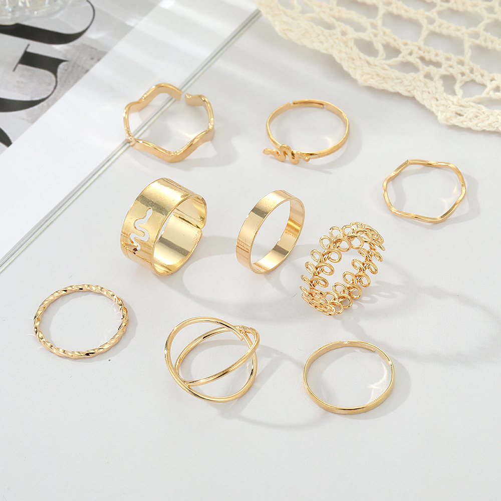 Title 5, Vintage Snake Openwork Ring Set of 9 Pieces Uni...