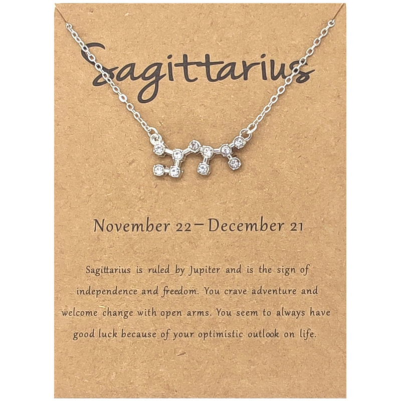 Twelve Constellation Diamond Necklace Ins Brown Card Rhinestone Clavicle Chain
