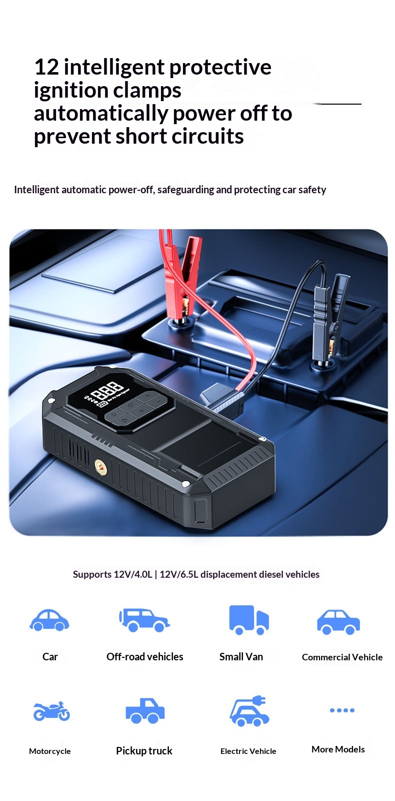 12V Car Starter With Air Compressor, Portable Car Battery Booster Pack, Emergency Battery Box Auto Tire Inflator All-in-One 3