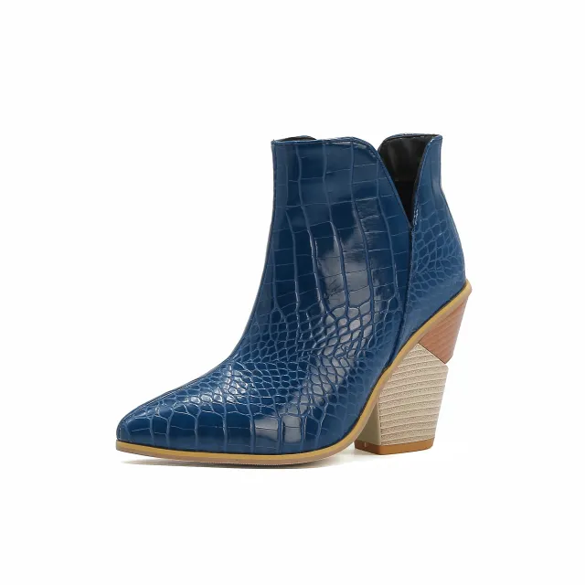 High heeled Martin Boots With Thick Heel And Pointed Toe Blue - Shop at LoveMi