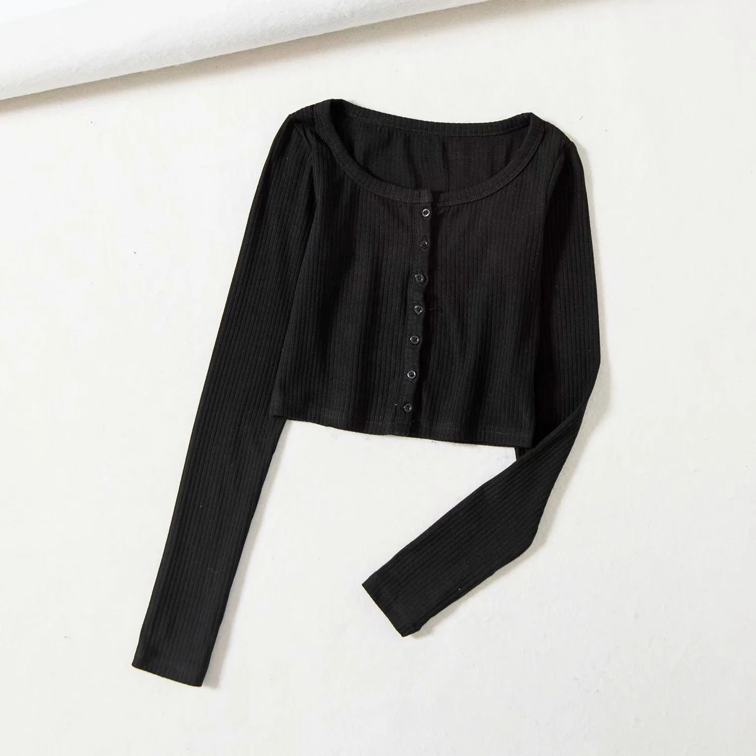 All-match Short Cropped Cardigan Pit Strip Single Row Button Multicolor Top