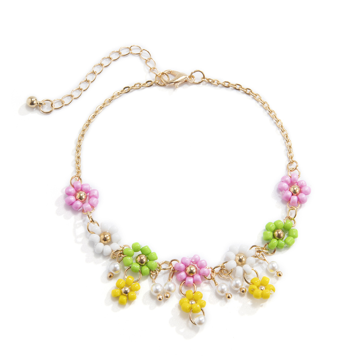 Title 1, Bohemian Daisi Flover Rice Bead Anklet