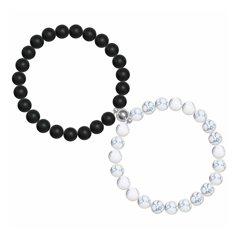 The New Black Frosted White Turquoise Couple Bracelet Magnet Attracts Each Other