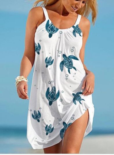 Women's Solid Color Turtle Print Loose Sling Dress