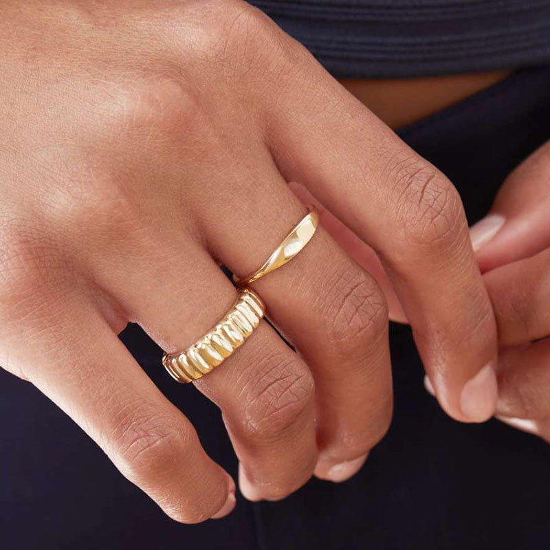 Trendy Gold Plated Fettuccine Croissant Ring