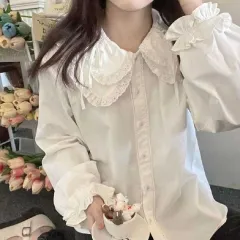 Underlay Shirt Japanese Lace Ruffle Top - White Lace Doll Collar - View 1