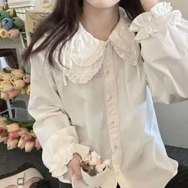 Underlay Shirt Japanese Lace Ruffle Top White Lace Doll Collar - Shop at LoveMi