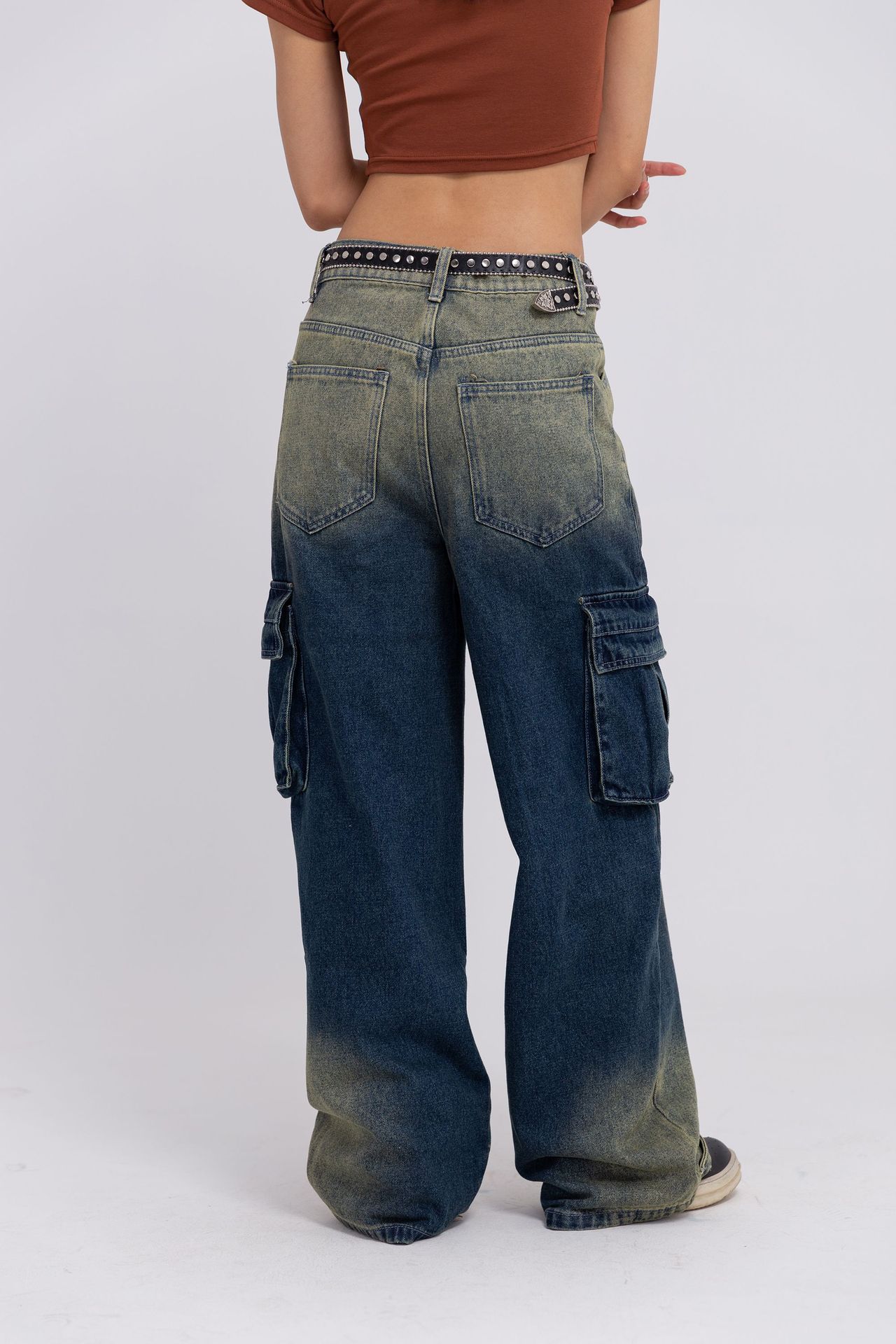 Unisex Street Fashion Loose Wash Workwear Denim Trousers