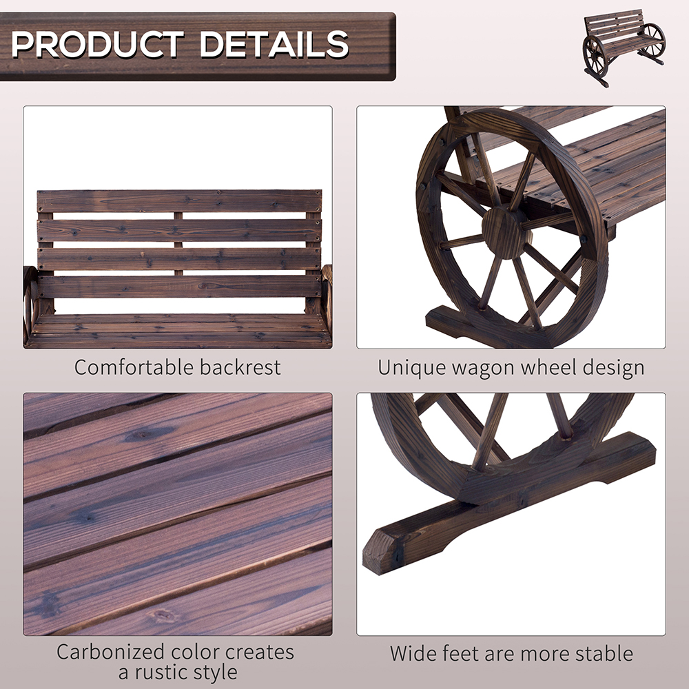 Wooden Wagon Wheel Bench, Rustic Outdoor Patio Weather Resistant Furniture... 6