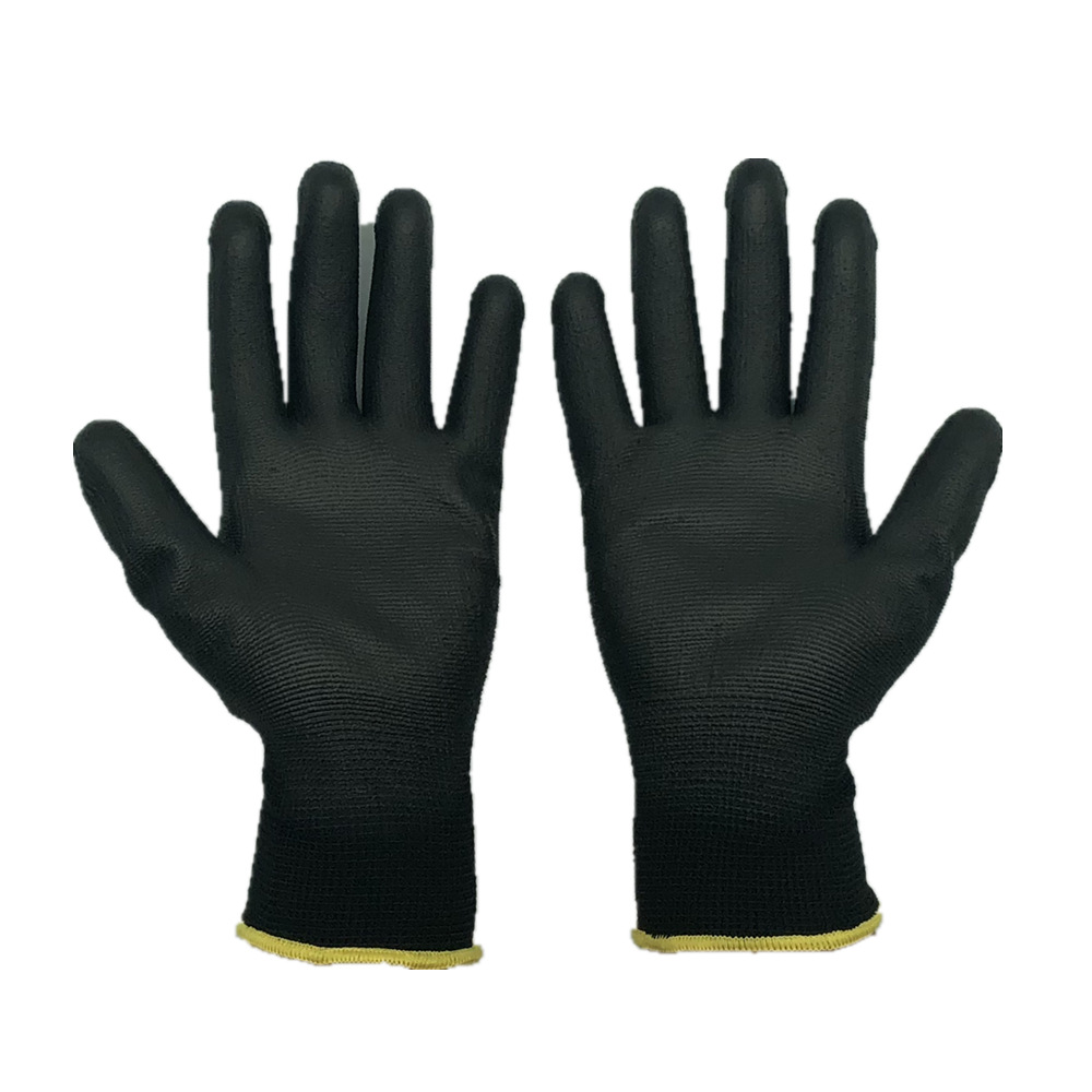 Polyester Pu Coated Palm Black Anti-static Gloves