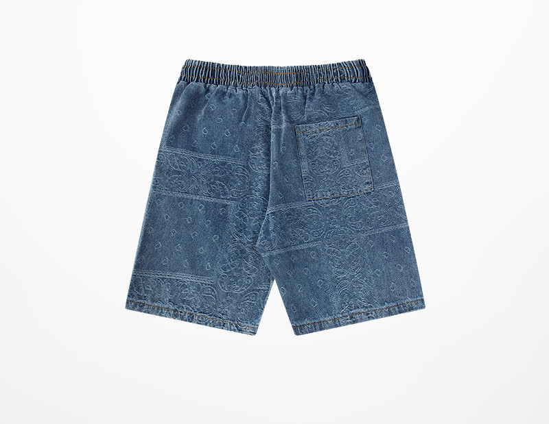 Cashew Flower Printed Shorts Baseball Shorts Men's And Women's Street Straight Wide Leg Denim Pants