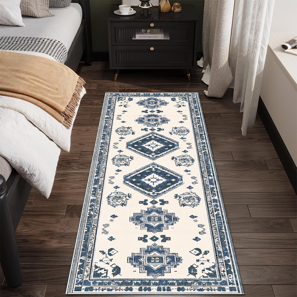 Blue And White Retro Ethnic Style Kitchen Carpet Three-piece Set Niche Artistic Texture Infuses Retro Ritual Feeling For Kitchen Space Non-slip Easy-to-clean And Also Produces A Piece Of Cashmere-like 8