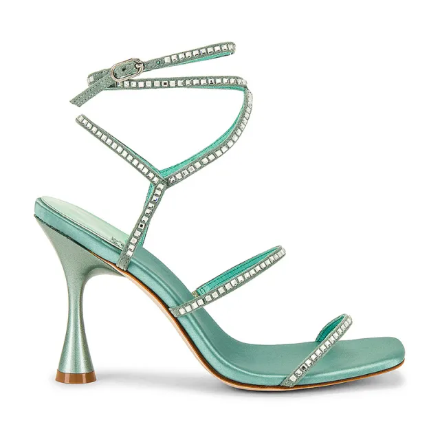 Women's Rhinestone One Word With Square Toe High Heels Blue - Shop at LoveMi