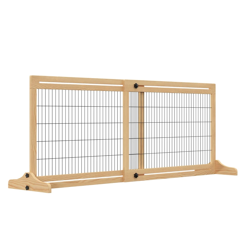 Extra Wide Freestanding Pet Gate With Adjustable Length Dog, Cat, Barrier For House, Doorway, Hallway, Natural