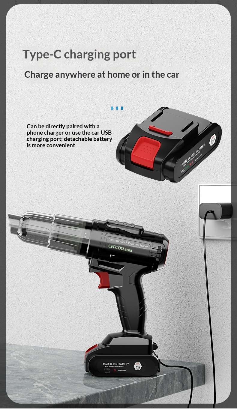 Cordless Lithium Handheld Car Vacuum Cleaner, Detachable Mini Powerful High Suction Vehicle Vacuum With Wireless Charging 5