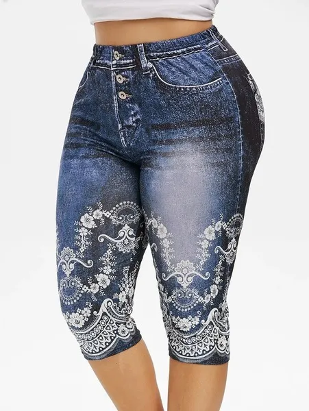 Denim Yoga Pants Jeans Leggings High Waist Capri Pants Jeggings Blue - Shop at LoveMi