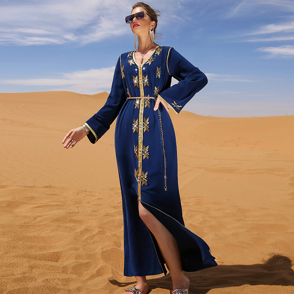 Female Heavy Industry Phnom Penh V-neck Gold Tube Rhinestone Robe